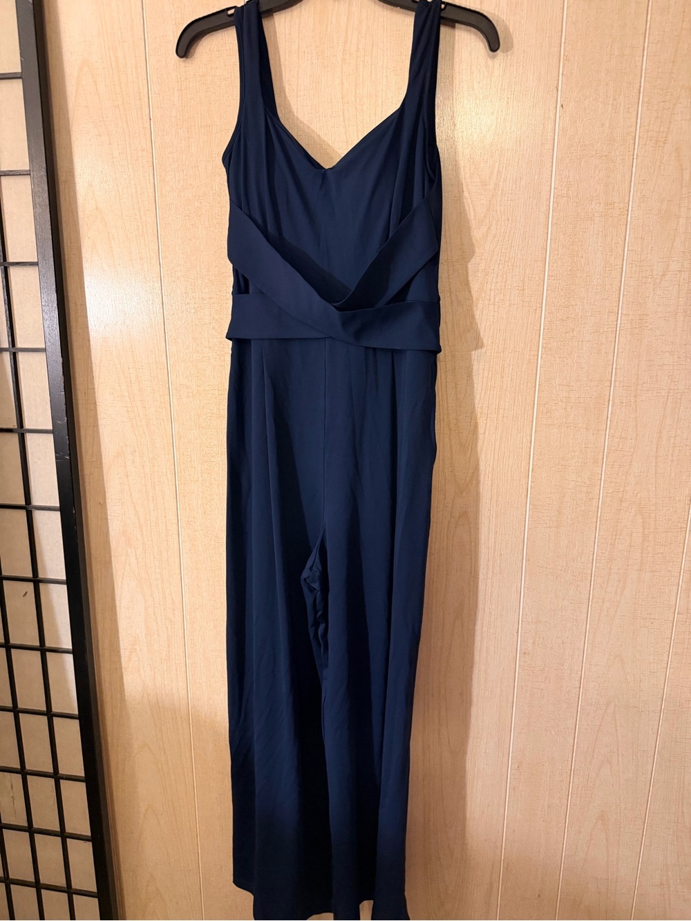 HALARA Navy V-Neck Wide-Leg Jumpsuit with Wrap Waist